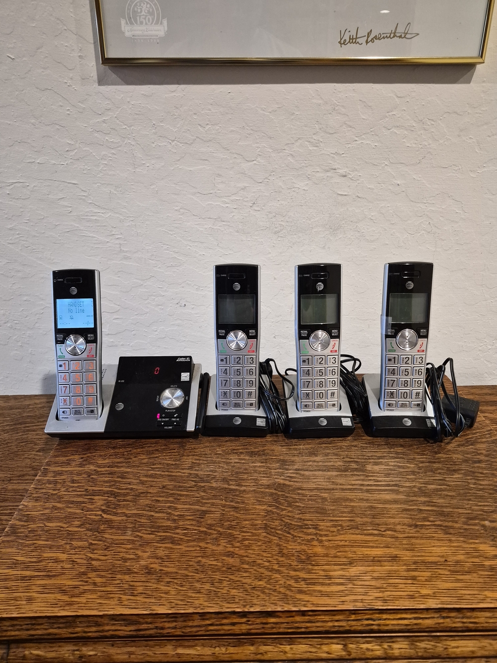 4-Handset Cordless Landline Phone System - Silver and Black